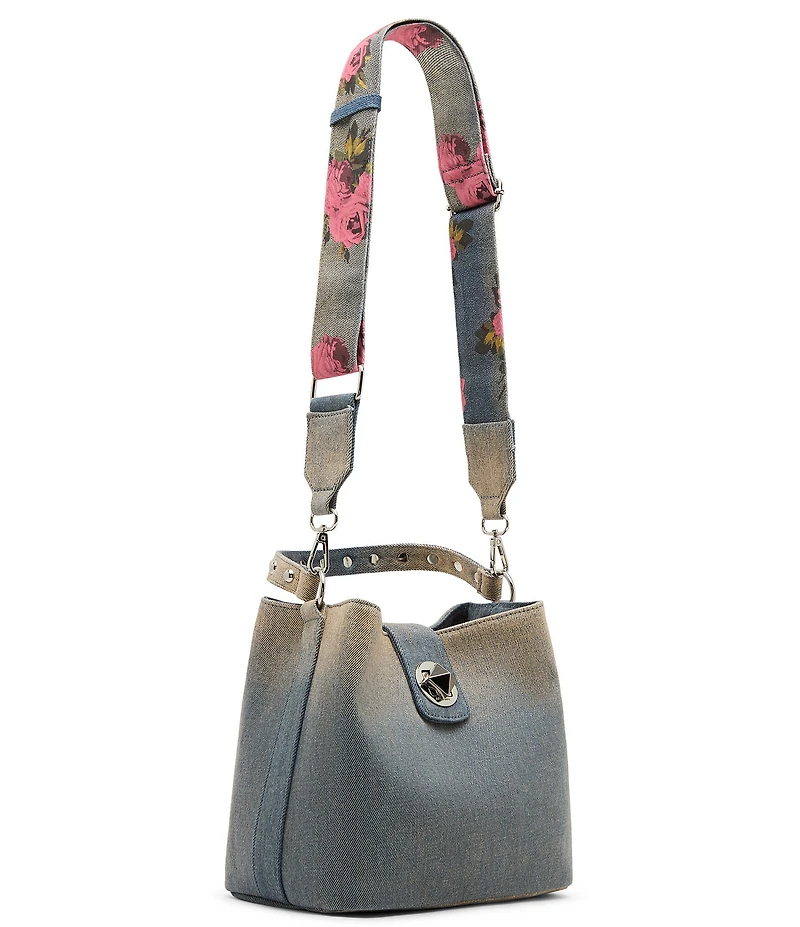 Betsey Johnson Denim Turnlock Dome Studded Handle Bucket Bag