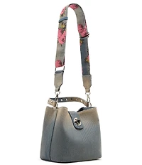 Betsey Johnson Denim Turnlock Dome Studded Handle Bucket Bag