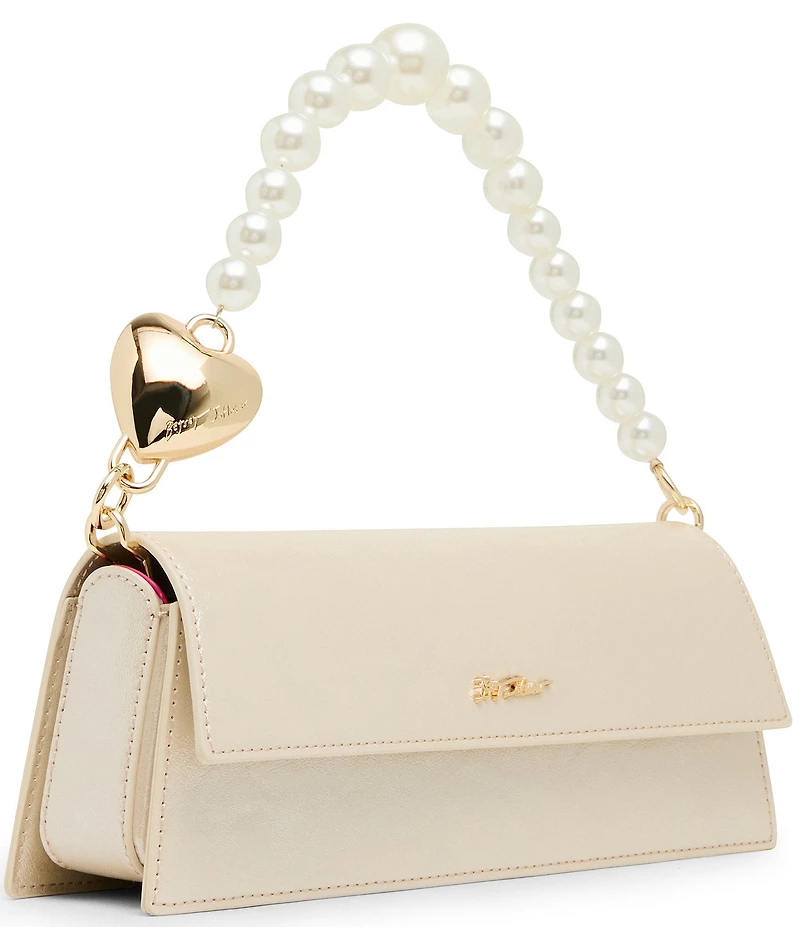 Betsey Johnson East West Pearl Beaded Handle Flap Shoulder Bag