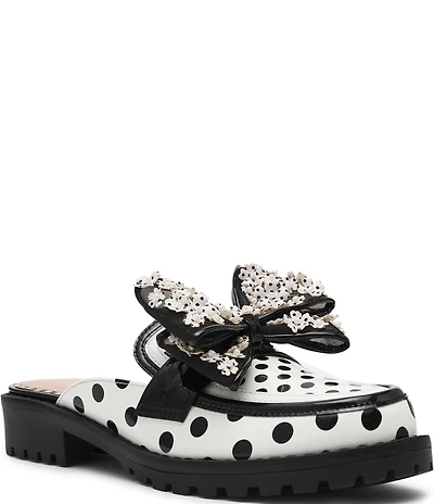 Betsey Johnson Evaline Patent Polka Dot Oversized Bow Loafer Mules