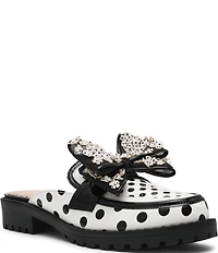Betsey Johnson Evaline Patent Polka Dot Oversized Bow Loafer Mules