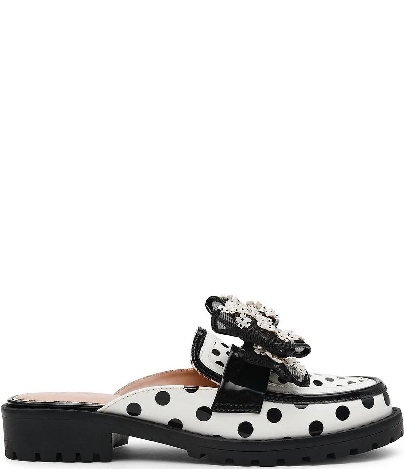 Betsey Johnson Evaline Patent Polka Dot Oversized Bow Loafer Mules
