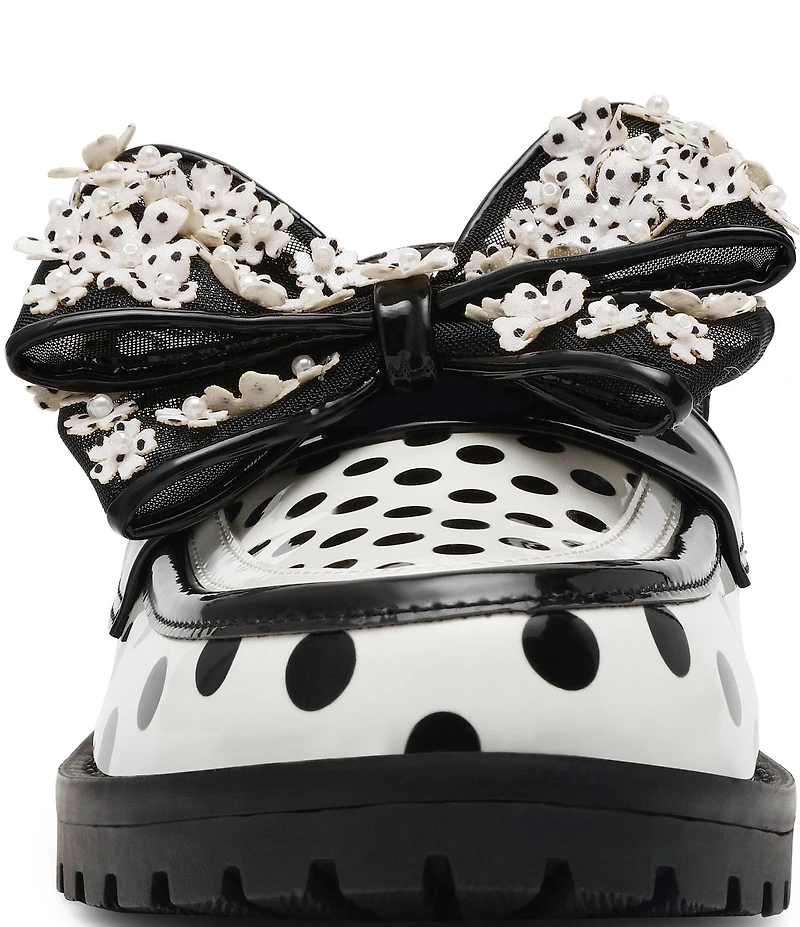 Betsey Johnson Evaline Patent Polka Dot Oversized Bow Loafer Mules