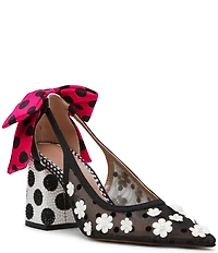 Betsey Johnson Felix Flower Polka Dot Oversized Bow Slingback Pumps