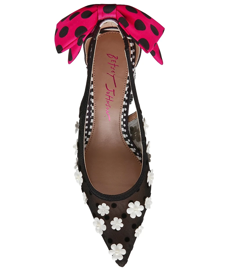Betsey Johnson Felix Flower Polka Dot Oversized Bow Slingback Pumps