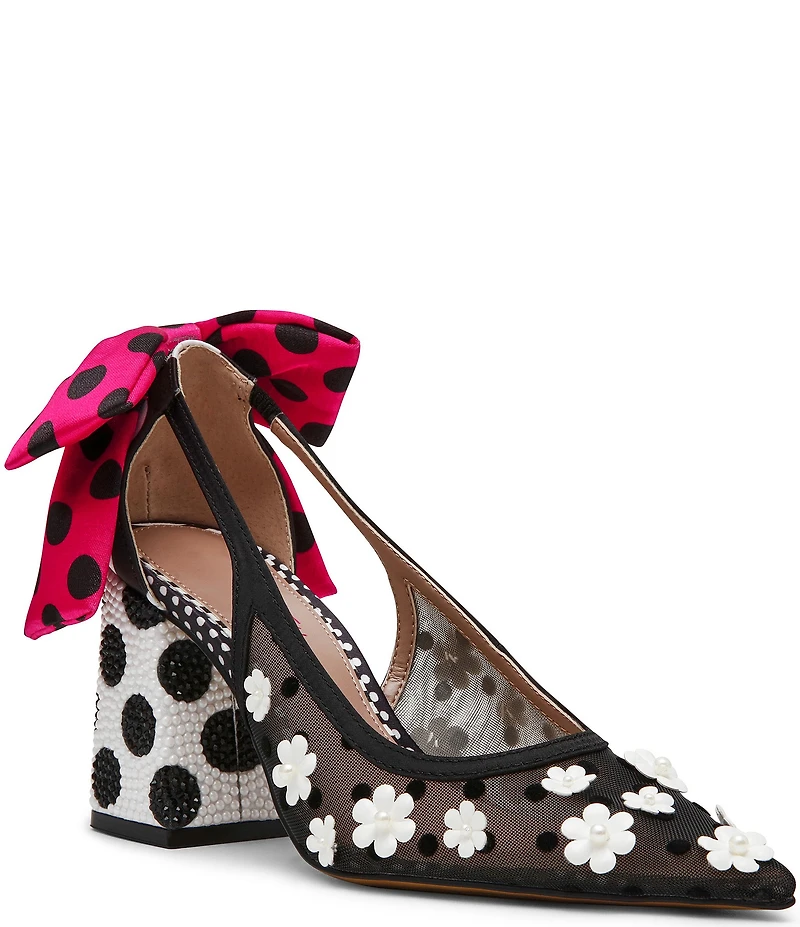 Betsey Johnson Felix Flower Polka Dot Oversized Bow Slingback Pumps