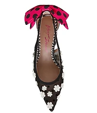 Betsey Johnson Felix Flower Polka Dot Oversized Bow Slingback Pumps