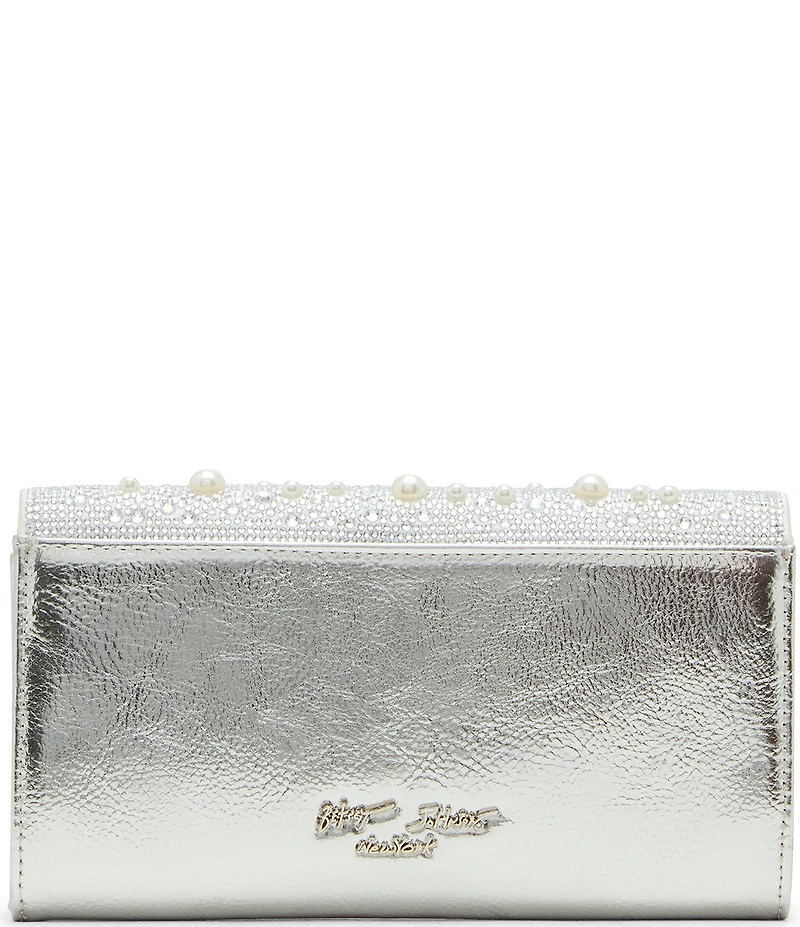 Betsey Johnson Flap Sparkler Pearl Rhinestone Detail Crossbody Bag