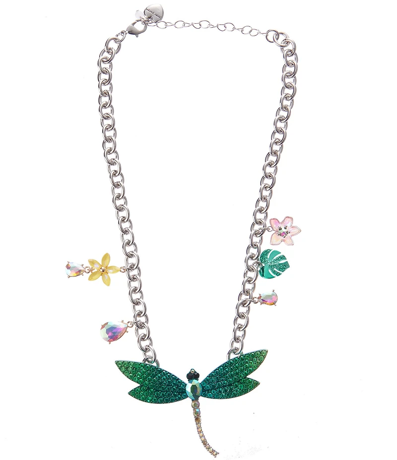 Betsey Johnson Garden Glam Dragonfly Novelty Bib Short Pendant Statement Necklace