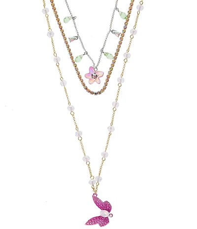 Betsey Johnson Garden Glam Dragonfly Novelty Long Multi-Strand Necklace