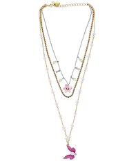 Betsey Johnson Garden Glam Dragonfly Novelty Long Multi-Strand Necklace
