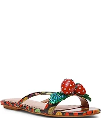 Betsey Johnson Garrik Fruit Print Rhinestone Strawberry Flat Sandals