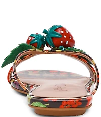 Betsey Johnson Garrik Fruit Print Rhinestone Strawberry Flat Sandals