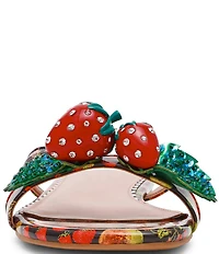 Betsey Johnson Garrik Fruit Print Rhinestone Strawberry Flat Sandals