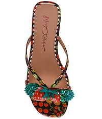Betsey Johnson Garrik Fruit Print Rhinestone Strawberry Flat Sandals
