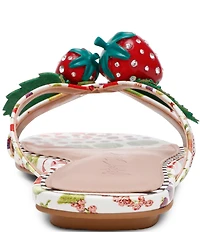 Betsey Johnson Garrik Fruit Print Rhinestone Strawberry Flat Sandals