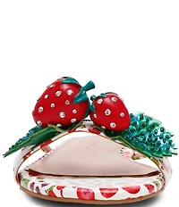 Betsey Johnson Garrik Fruit Print Rhinestone Strawberry Flat Sandals