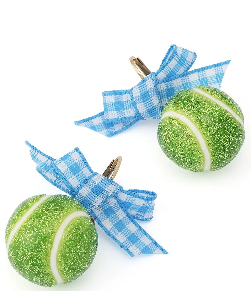 Betsey Johnson Gingham Bow Tennis Ball Drop Earrings