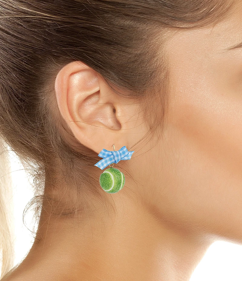 Betsey Johnson Gingham Bow Tennis Ball Drop Earrings