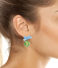 Betsey Johnson Gingham Bow Tennis Ball Drop Earrings