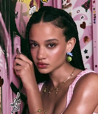 Betsey Johnson Gingham Bow Tennis Ball Drop Earrings