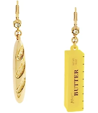 Betsey Johnson Girl Dinner Baguette & Butter Mismatch Drop Earrings