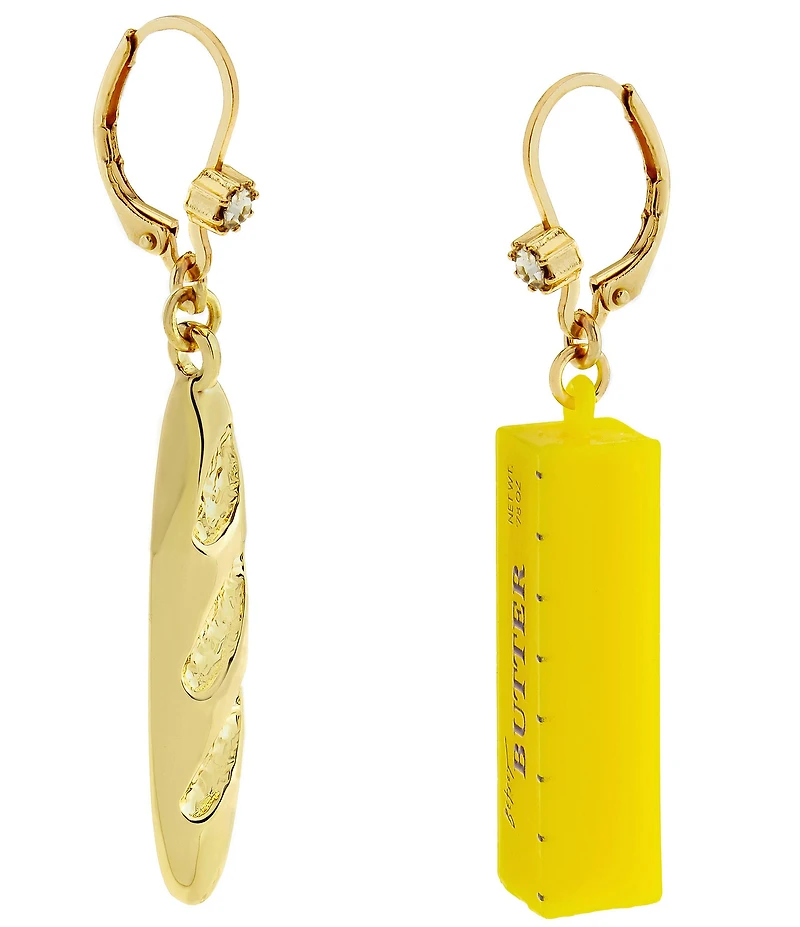 Betsey Johnson Girl Dinner Baguette & Butter Mismatch Drop Earrings