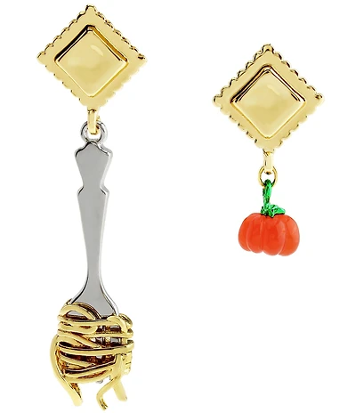 Betsey Johnson Girl Dinner Pasta & Tomato Mismatch Drop Earrings