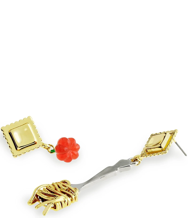 Betsey Johnson Girl Dinner Pasta & Tomato Mismatch Drop Earrings