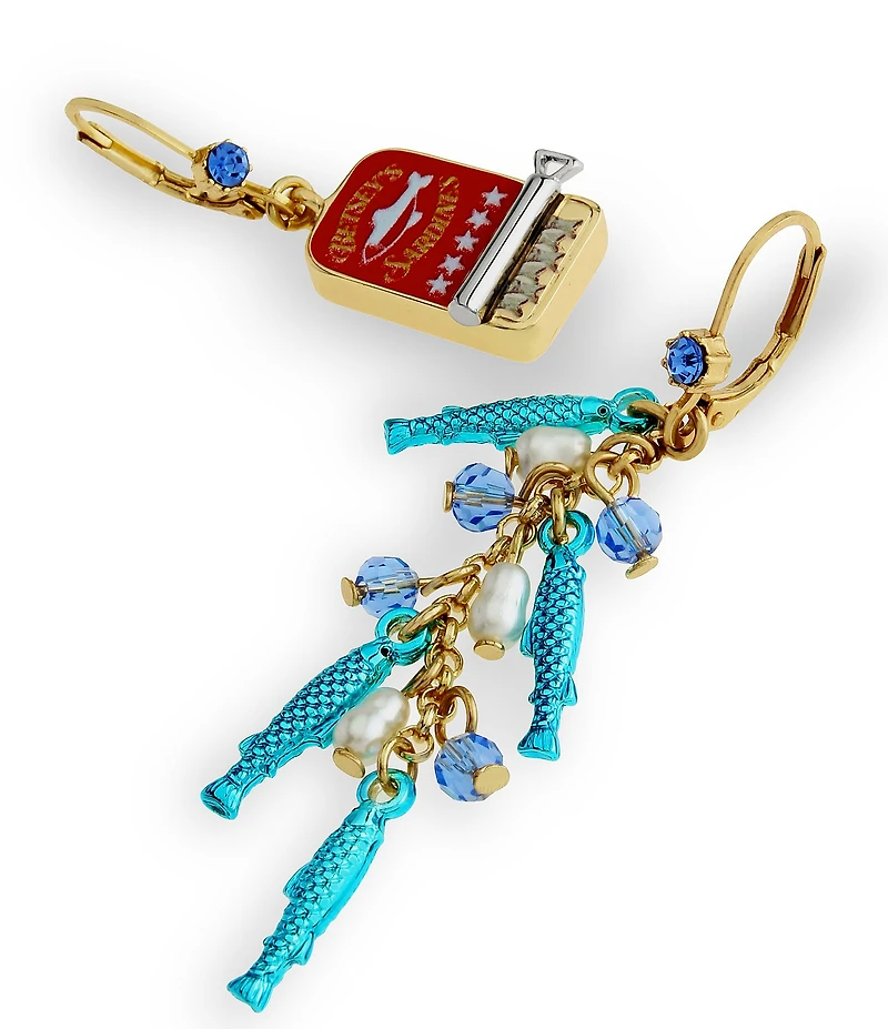 Betsey Johnson Girl Dinner Sardines Mismatch Drop Earrings
