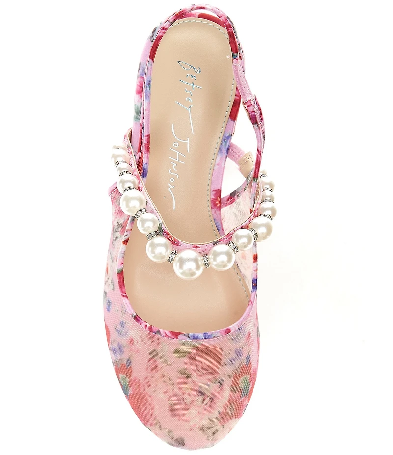 Betsey Johnson Girls' Evey Floral Pearl Ornamented Mary Jane Slingbacks (Youth)