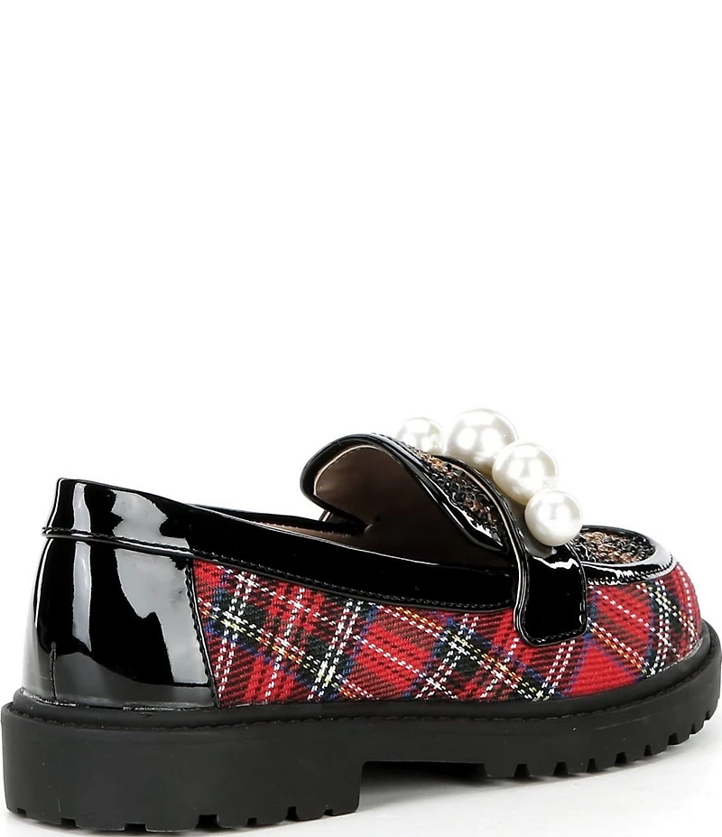 Betsey Johnson Girls' Harlo Plaid and Leopard Pearl Ornamented Loafers (Youth)