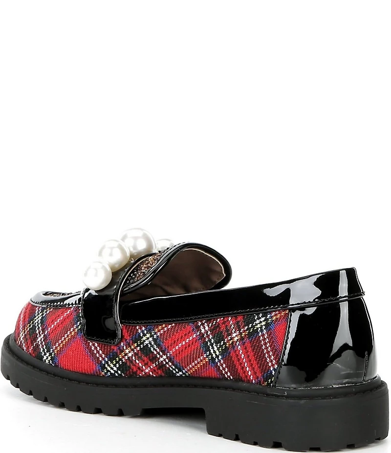 Betsey Johnson Girls' Harlo Plaid and Leopard Pearl Ornamented Loafers (Youth)