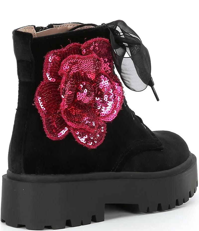 Betsey Johnson Girls' Piper Sequin Flower Moto Boots (Youth)