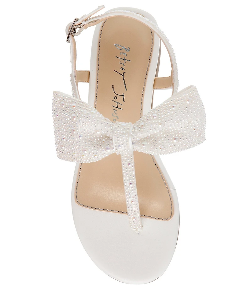 Betsey Johnson Girls' Sasha Pearl Embellished Bow Sandals (Youth)