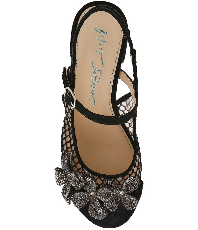 Betsey Johnson Girls' Sofya Floral Ornamented Slingback Pumps (Youth)