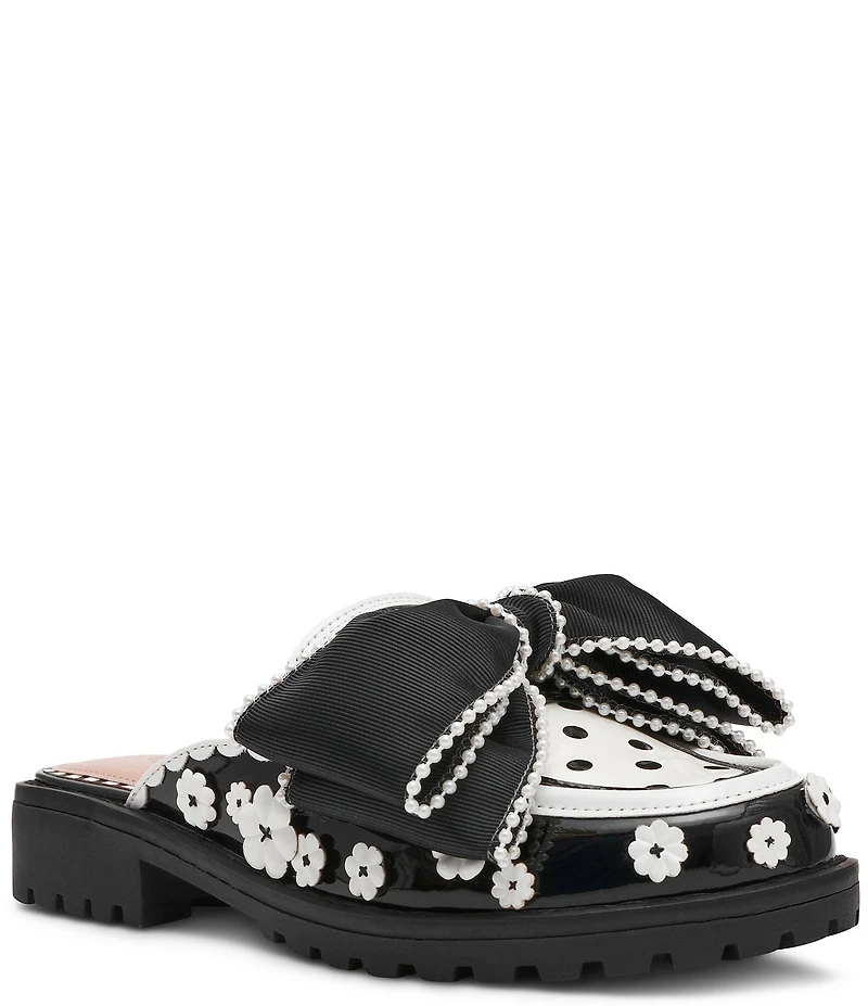Betsey Johnson Gladdys Polka Dot Pearl Embellished Oversized Bow Loafer Mules