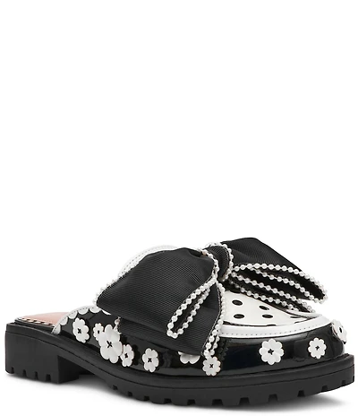 Betsey Johnson Gladdys Polka Dot Pearl Embellished Oversized Bow Loafer Mules