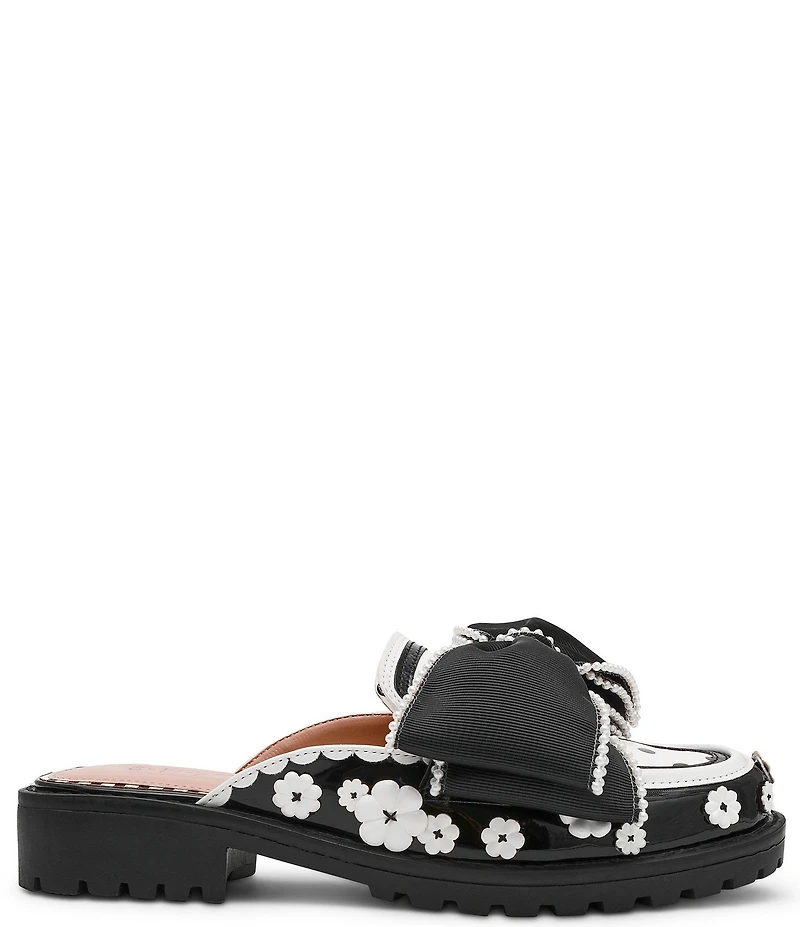 Betsey Johnson Gladdys Polka Dot Pearl Embellished Oversized Bow Loafer Mules