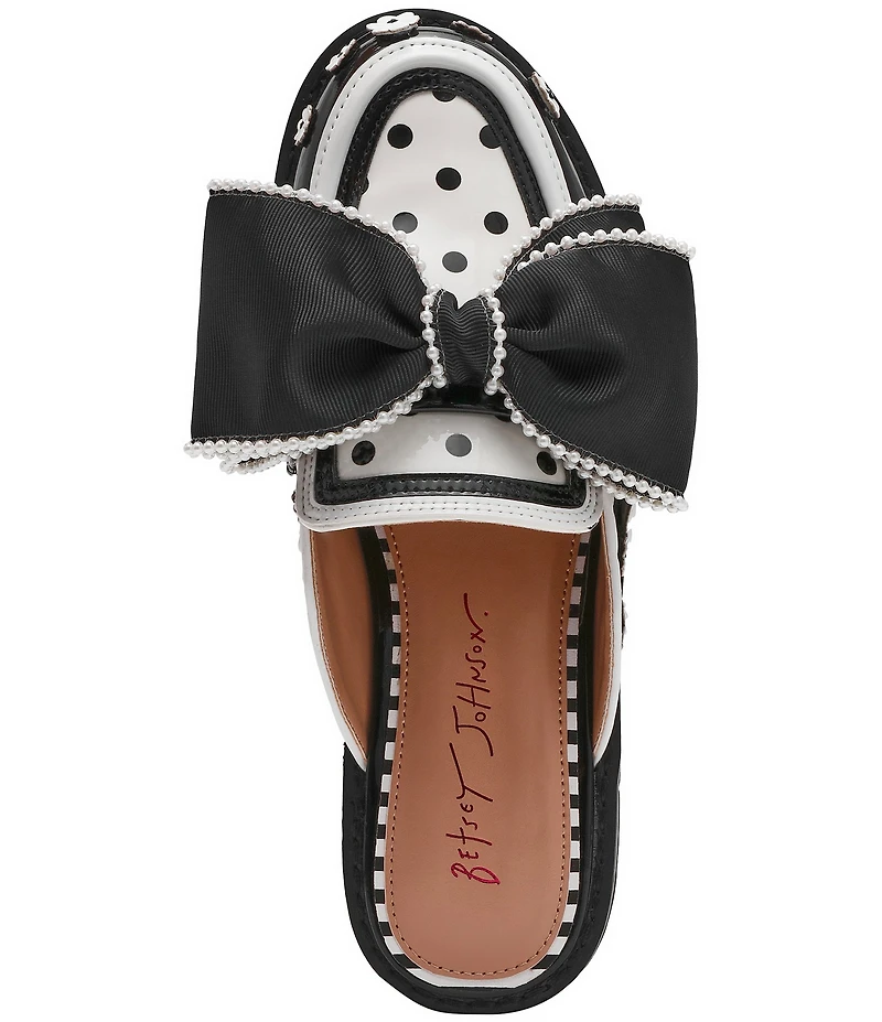 Betsey Johnson Gladdys Polka Dot Pearl Embellished Oversized Bow Loafer Mules