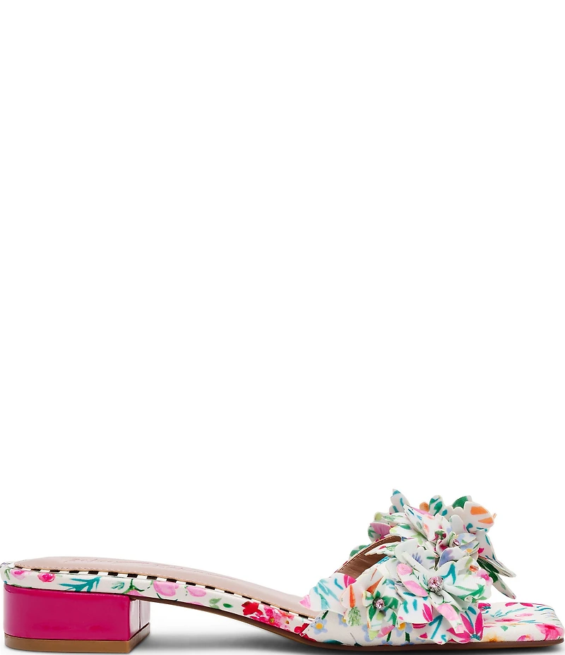 Betsey Johnson Glorria Flower and Rhinestone Embellished Slide Sandals