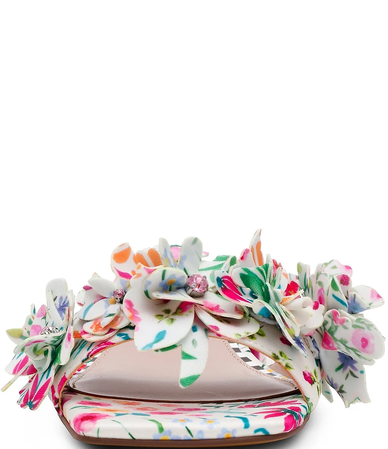 Betsey Johnson Glorria Flower and Rhinestone Embellished Slide Sandals