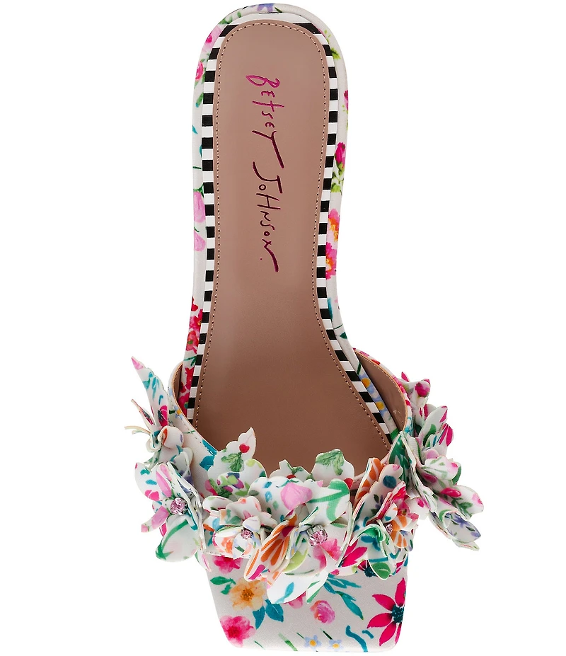 Betsey Johnson Glorria Flower and Rhinestone Embellished Slide Sandals
