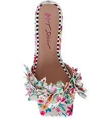 Betsey Johnson Glorria Flower and Rhinestone Embellished Slide Sandals
