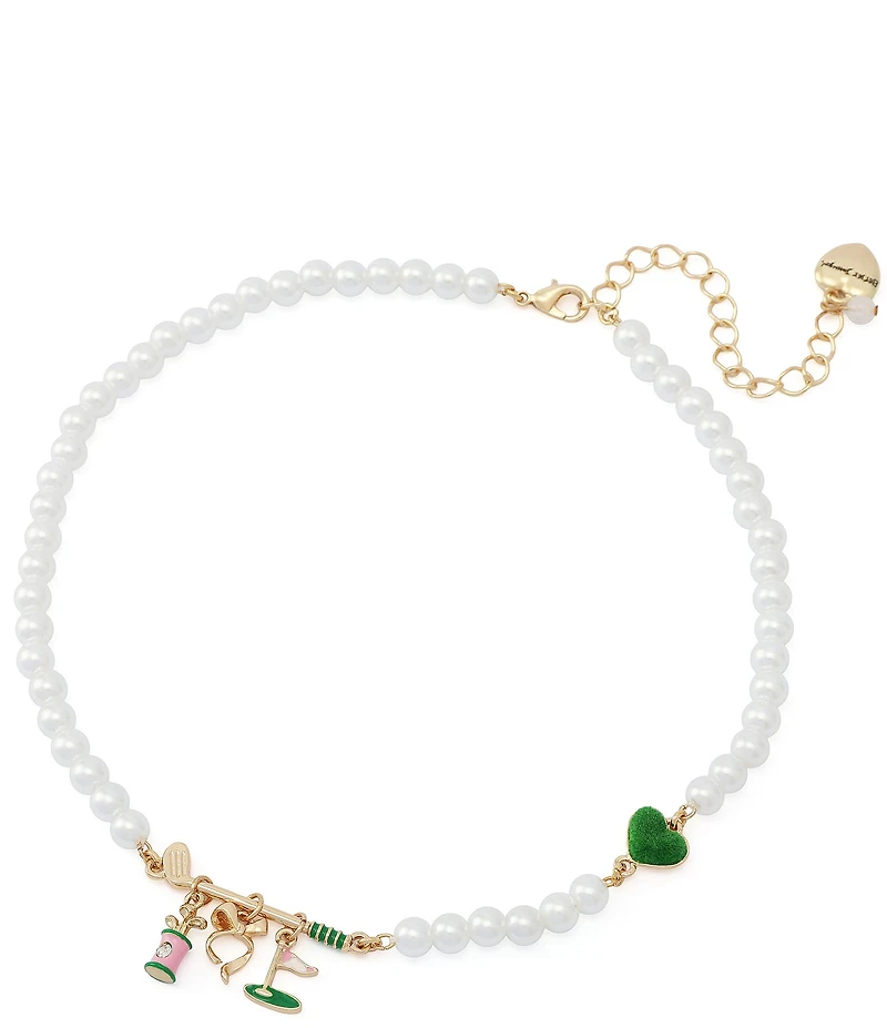 Betsey Johnson Golf Bib Pearl Collar Charm Necklace