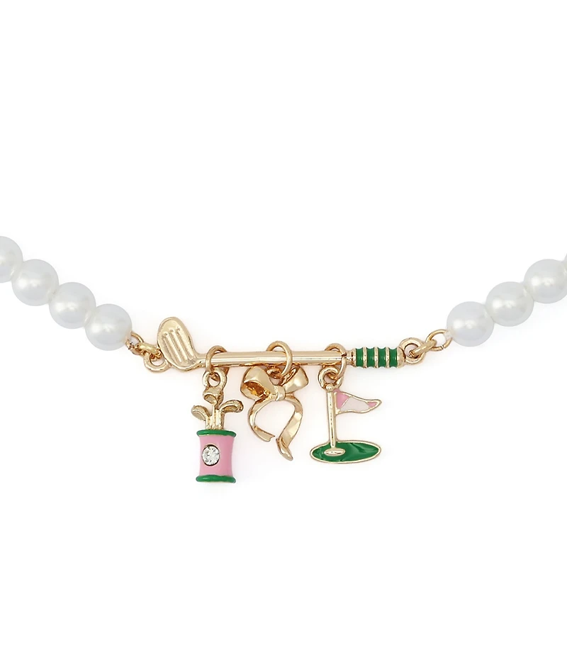 Betsey Johnson Golf Bib Pearl Collar Charm Necklace