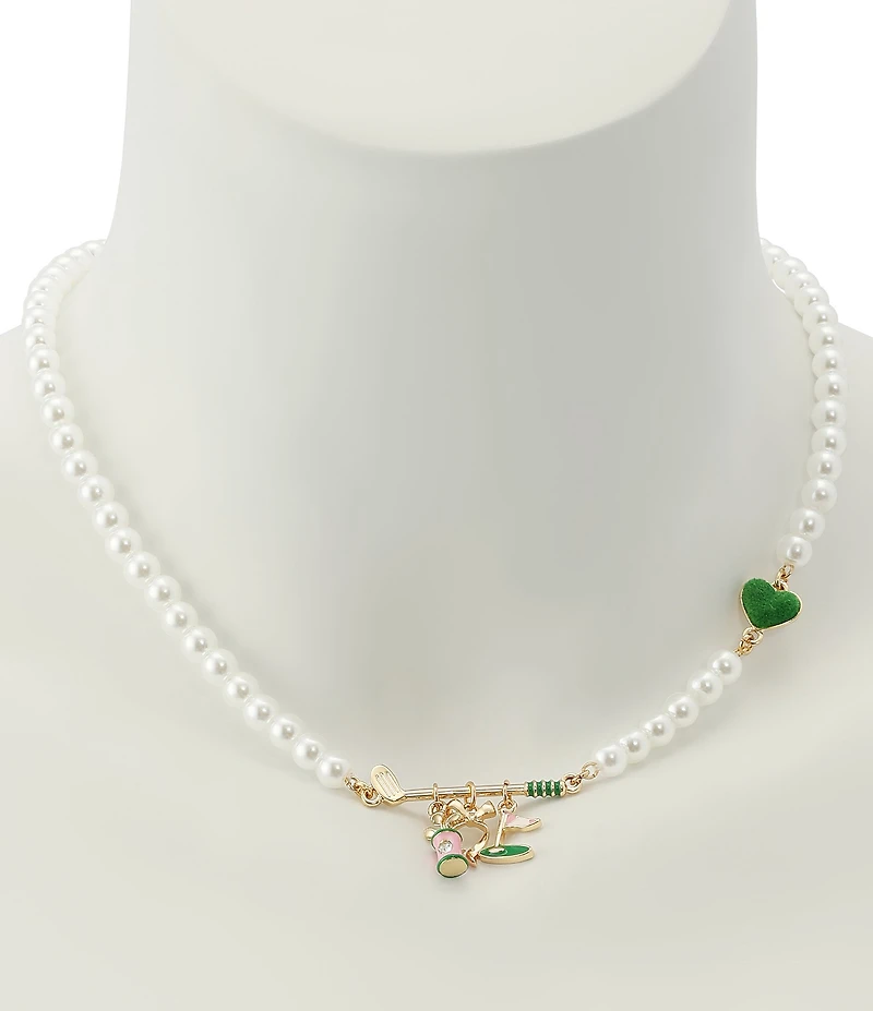 Betsey Johnson Golf Bib Pearl Collar Charm Necklace