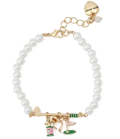 Betsey Johnson Golf Charm Pearl Strand Line Bracelet