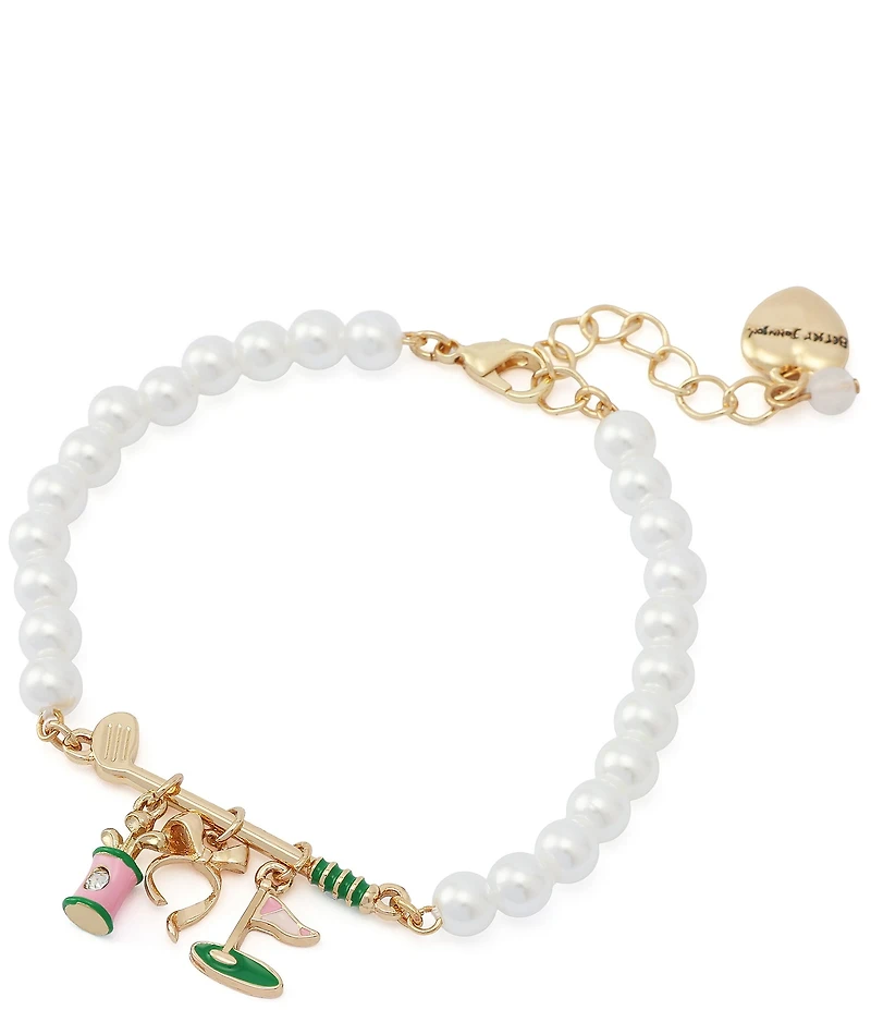 Betsey Johnson Golf Charm Pearl Strand Line Bracelet