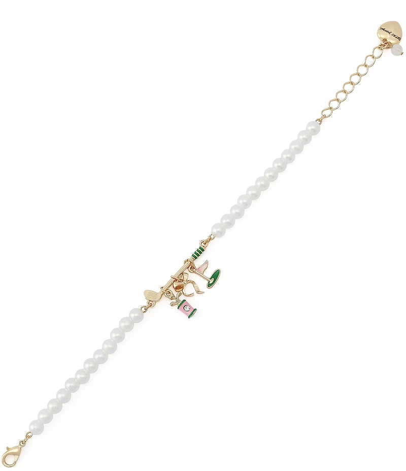 Betsey Johnson Golf Charm Pearl Strand Line Bracelet